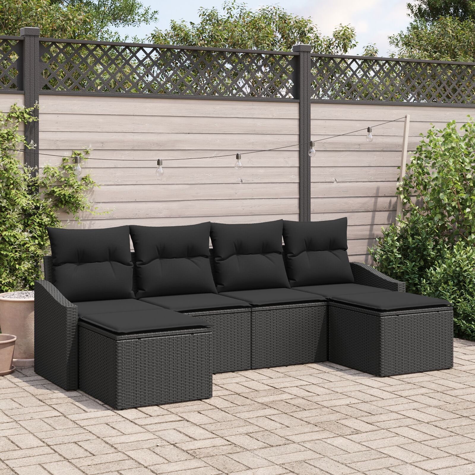 Tuin Sofa Set 6 Stuks Zwart Poly Rattan Tuinmeubels Rechthoekig