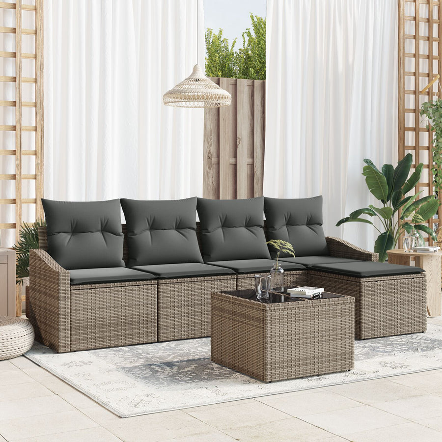 5 Delige Tuin Dining Set Met Kussens Zwarte Poly Rattan Gegalvaniseerd Staal