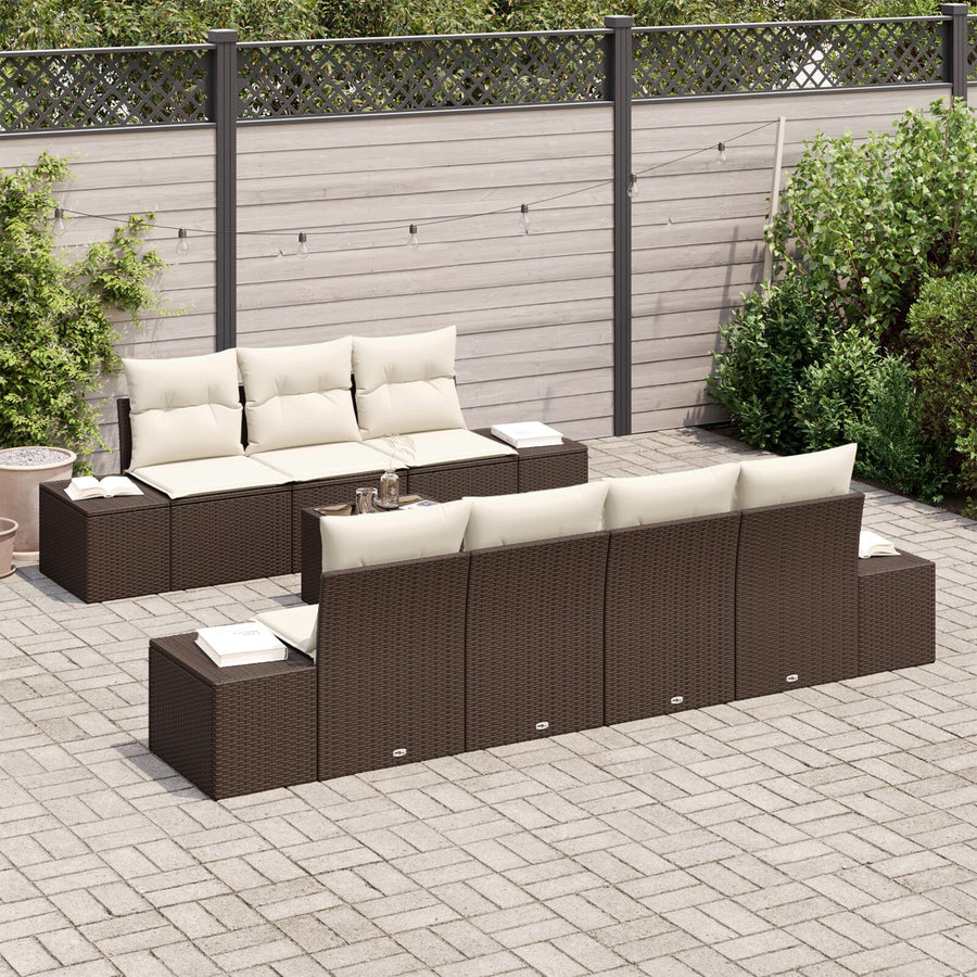 8-Delige Tuinsalonset Met Kussens Bruin Poly Rattan