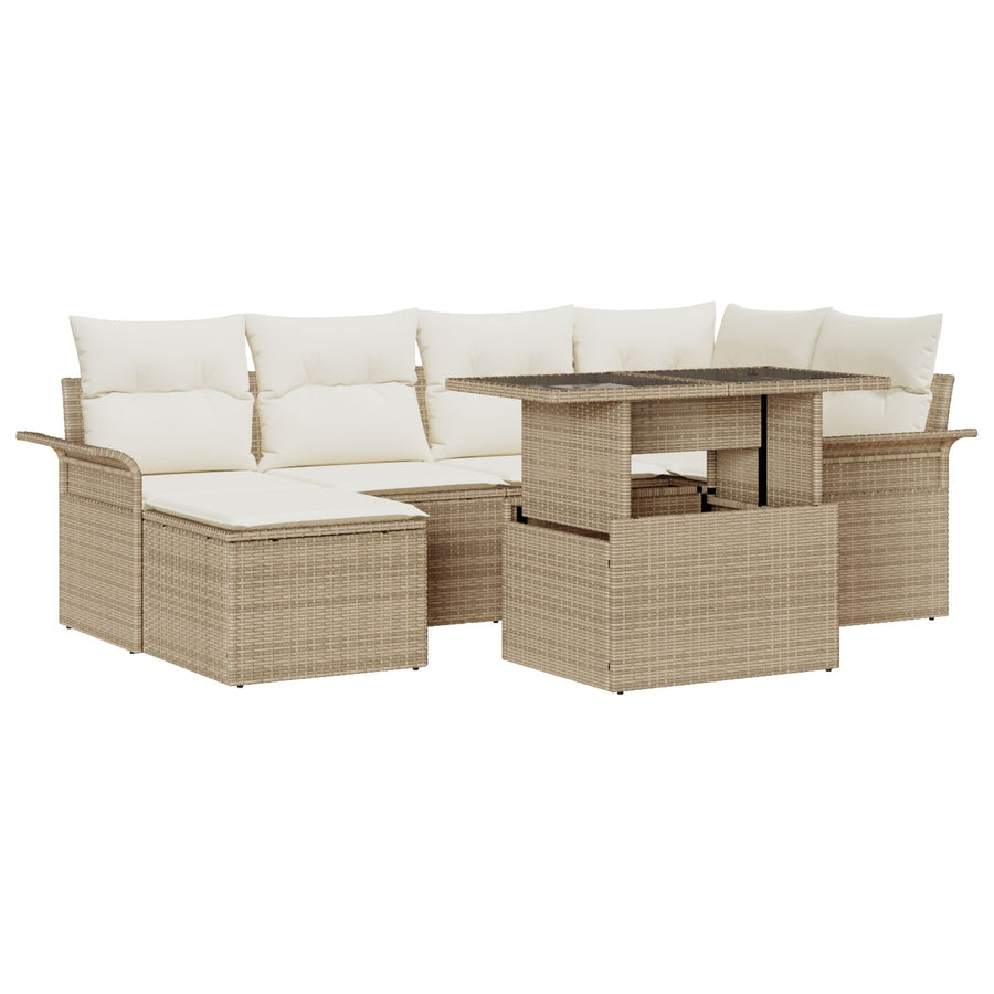 7-Delige Tuin Sofa Set Met Kussens Beige Poly Rattan