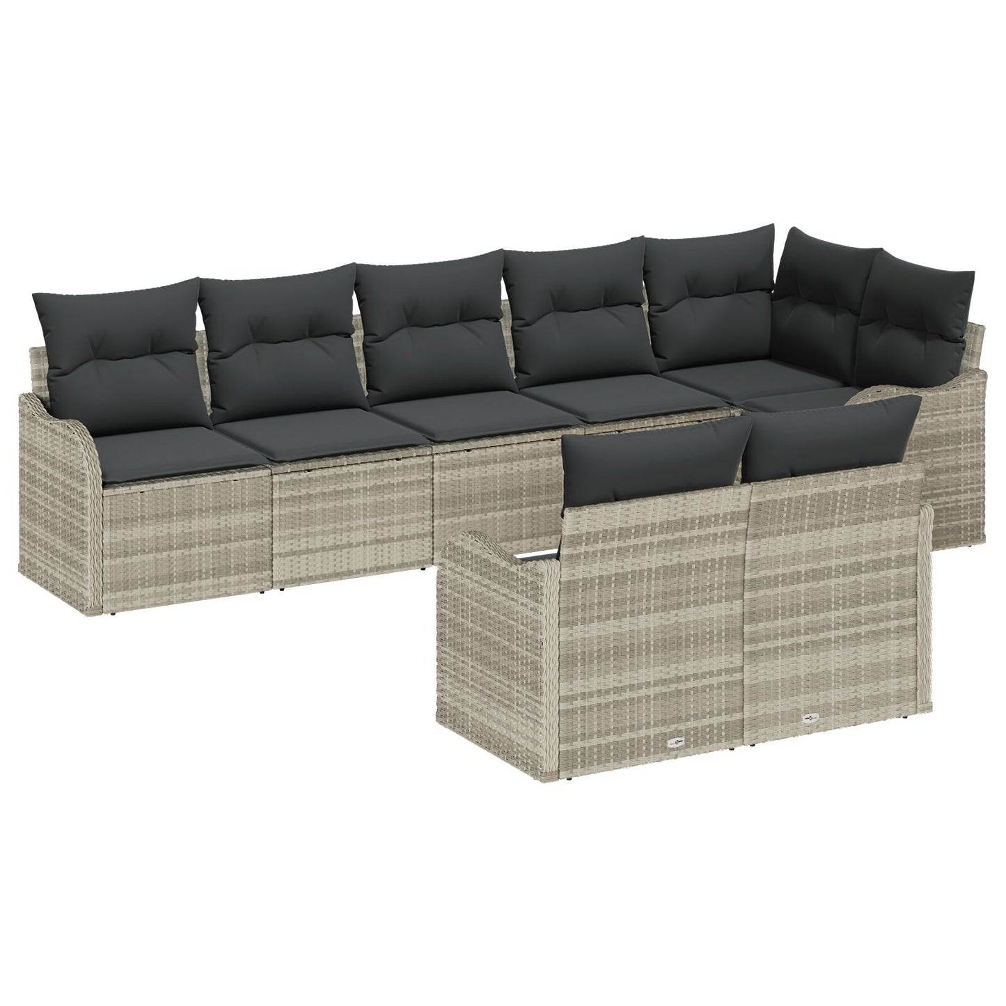 8-delige tuinbankstel met kussens Lichtgrijs Poly Rattan, vidaXL 2-zits tuinbank met kussens Lichtgrijs Poly Rattan
