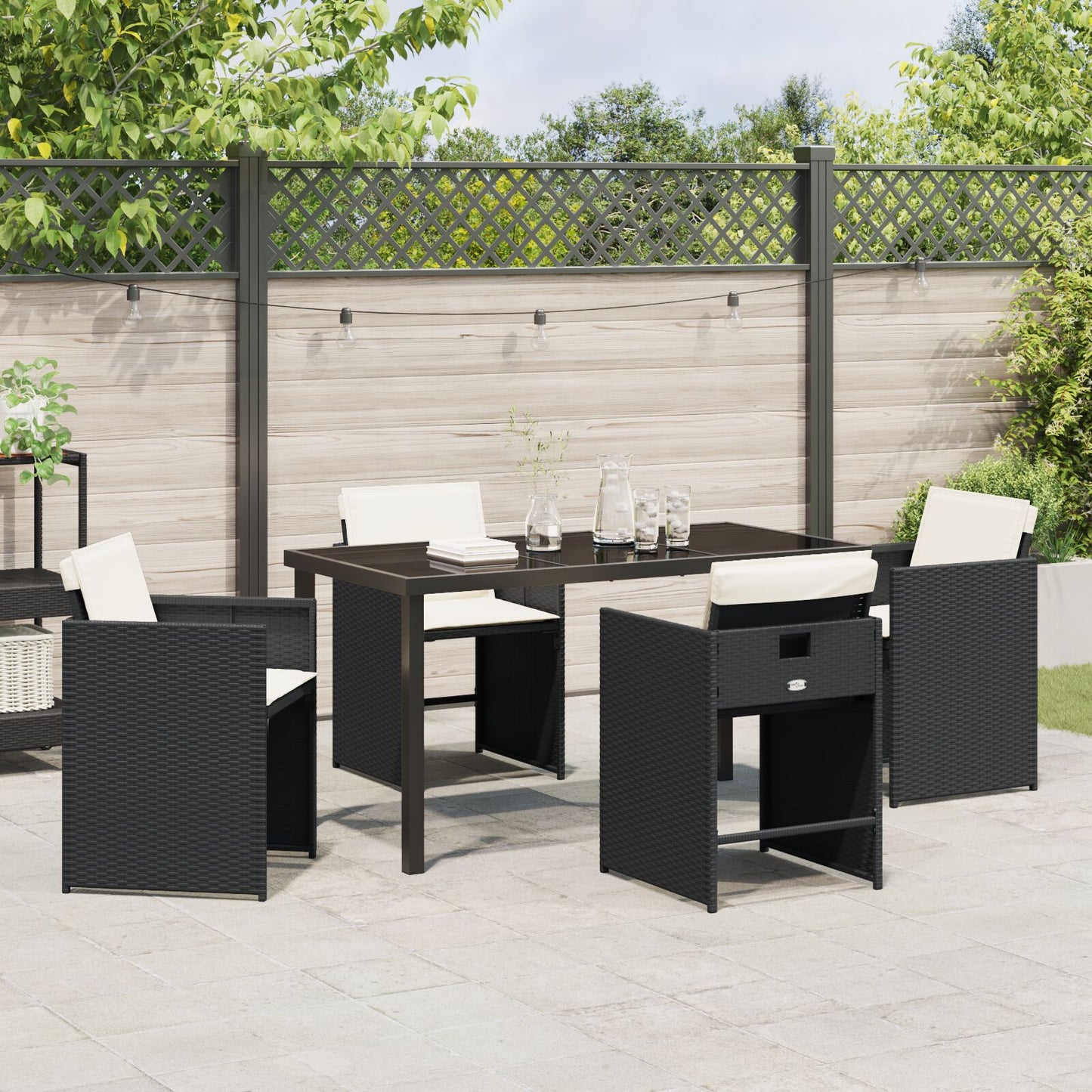 5-Delige Tuindining Set Met Kussens Zwart Poly Rotan