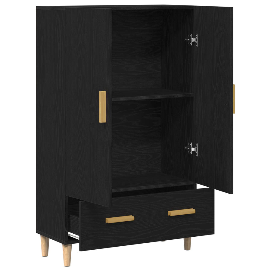 Highboard In Zwart Eiken, 70X31X115 Cm, Gemaakt Van Bewerkt Hout