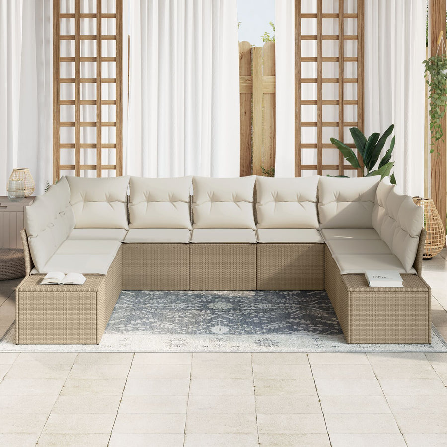 9-Delige Tuin Sofa Set Met Kussens Poly Rattan Beige en crème zonder tafel
