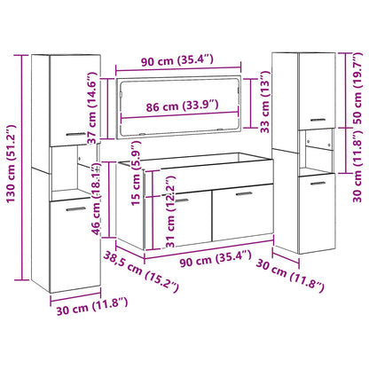 Badkamermeubelset Set Van 3 Zwart Eiken Gefabriceerd Hout