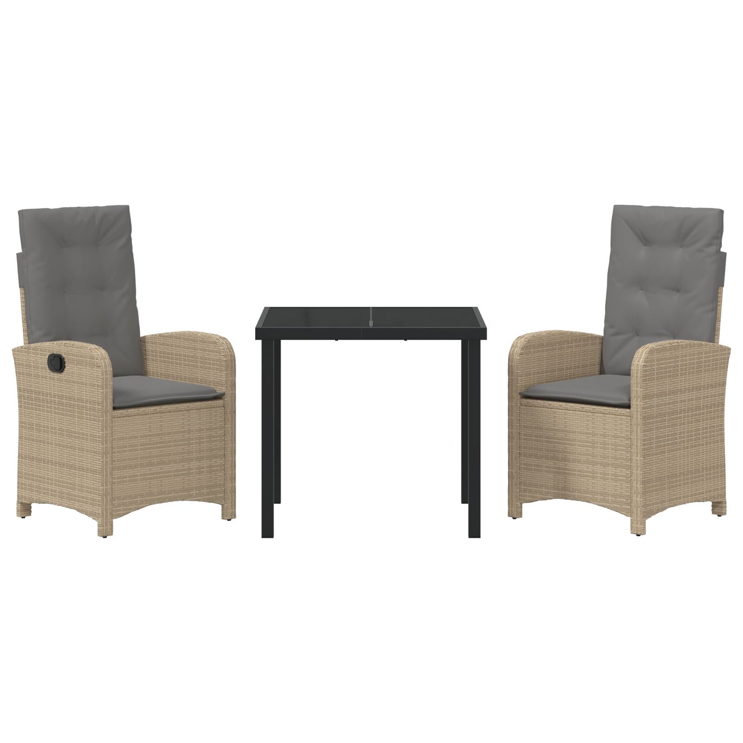 3-Delige Tuin Eet Set Met Kussens Beige Poly Rattan