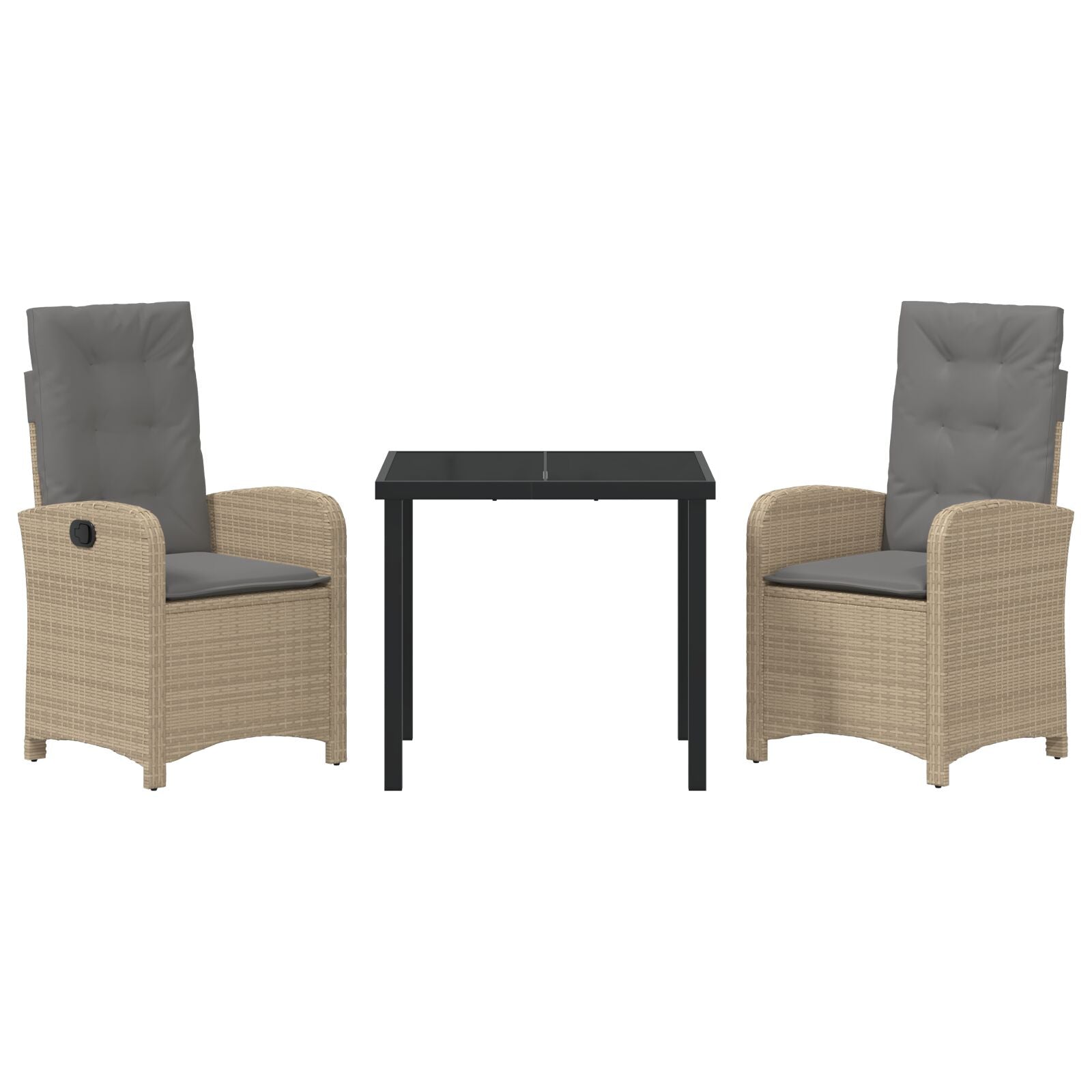 3-Delige Tuin Eet Set Met Kussens Beige Poly Rattan