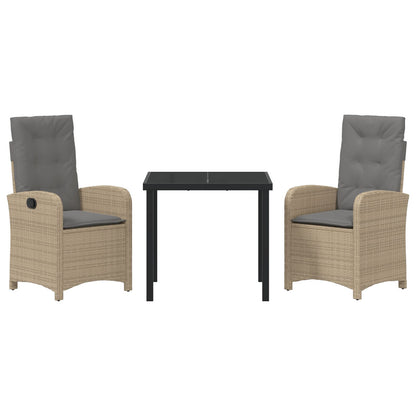 3-Delige Tuin Eet Set Met Kussens Beige Poly Rattan