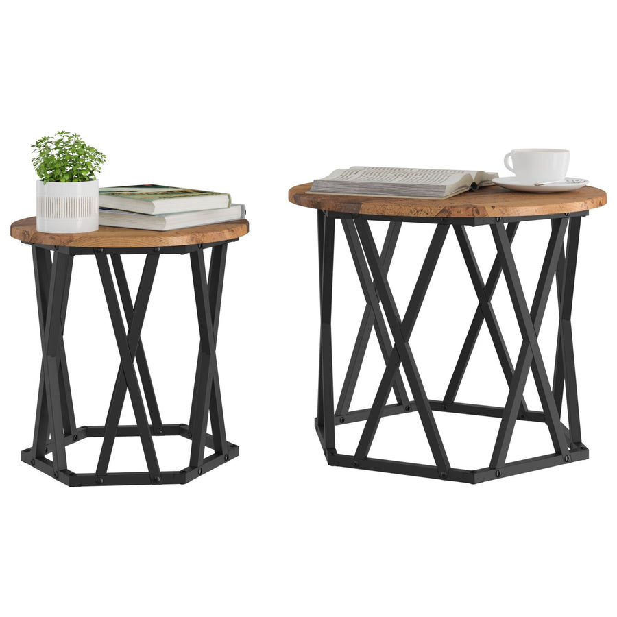 Nesting Bijzettafels 2 Stuks Oud Hout Gegoten Hout Gerecycled hout
