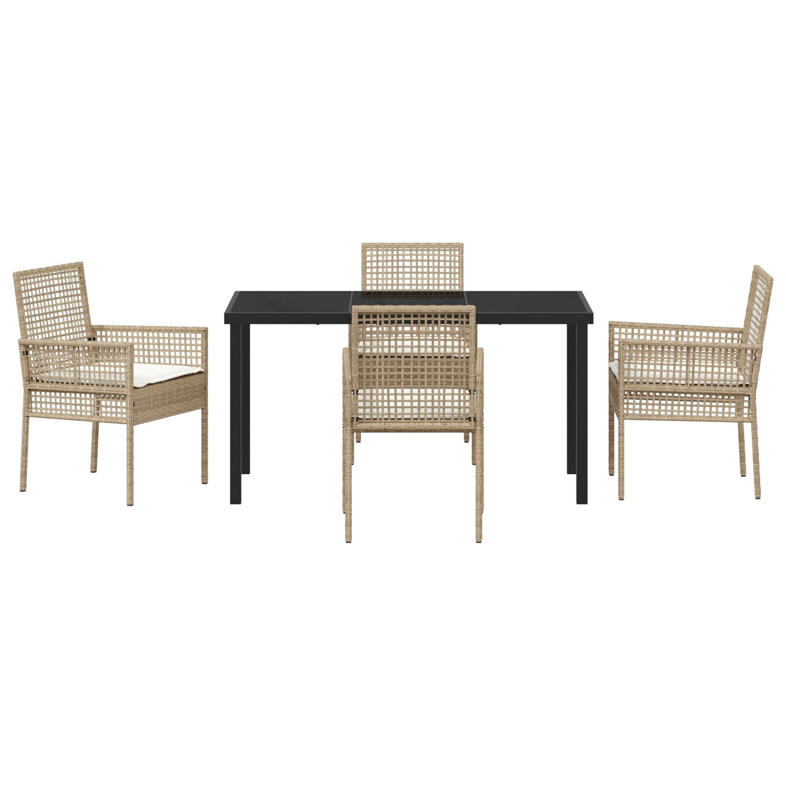 5-Delige Tuin Eetset Met Kussens Beige Poly Rattan