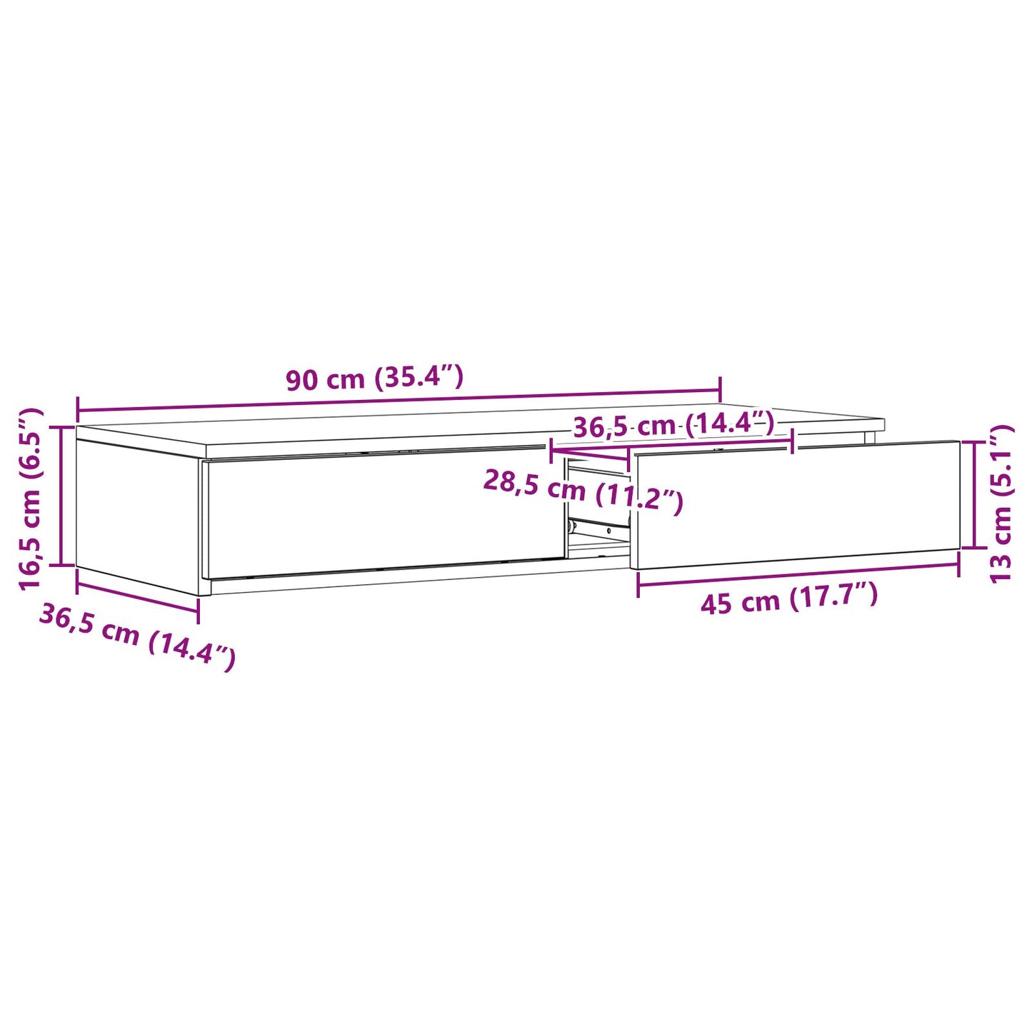 Bedladen 90X36,5X16,5 Cm Behandeld Hout Artisan eiken 90 x 36.5 x 16.5 cm