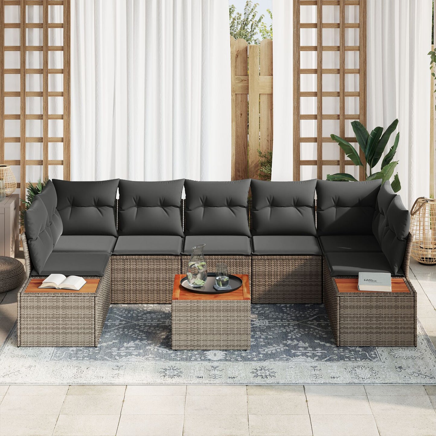 8-Delige Tuinsofa Set Met Kussens Grijs Poly Rattan Acacia