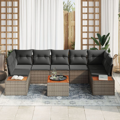 8-Delige Tuinsofa Set Met Kussens Grijs Poly Rattan Acacia