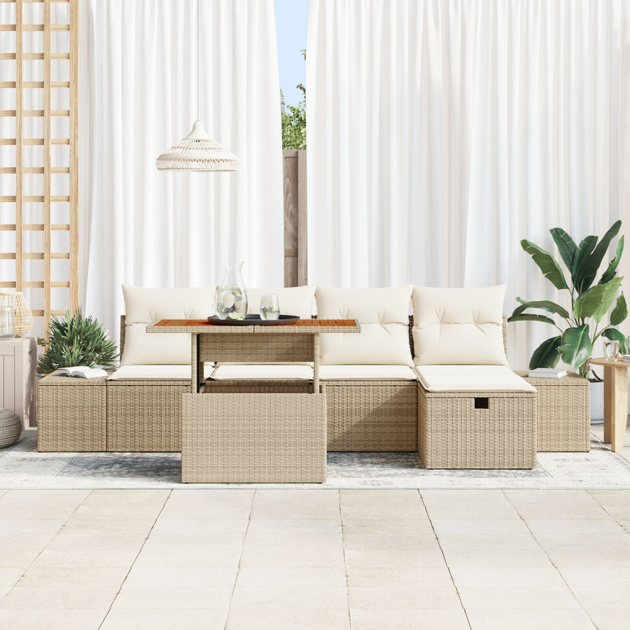 6-Delige Tuin Sofa Set Met Kussens Beige Poly Rattan
