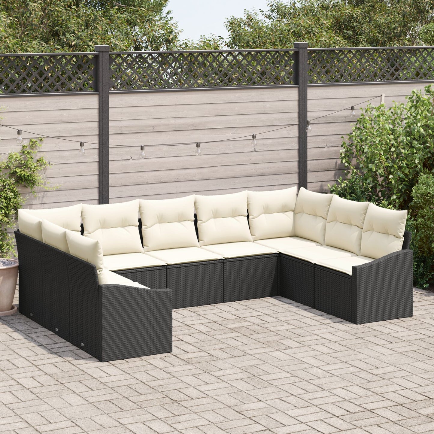9-Delige Tuin Sofa Set Met Kussens Poly Rattan Zwart en crème zonder tafel