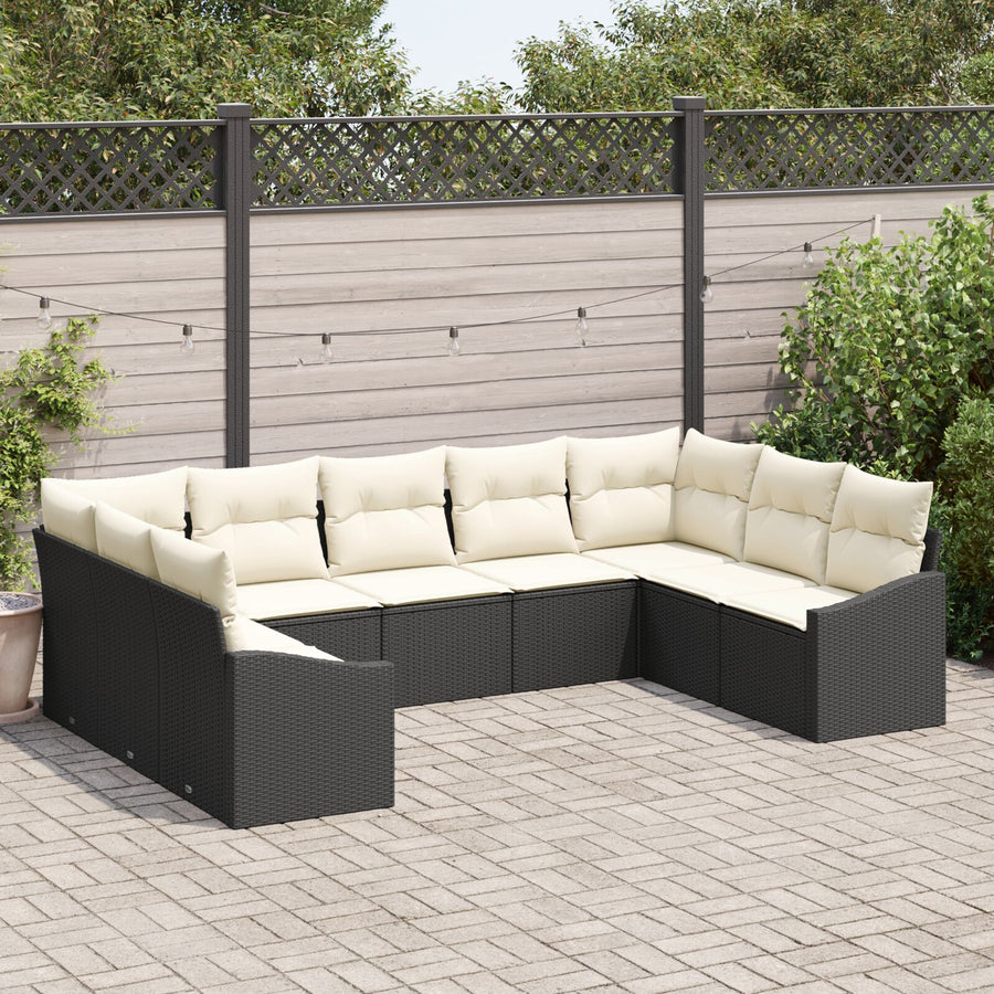 9-Delige Tuin Sofa Set Met Kussens Poly Rattan Zwart en crème zonder tafel