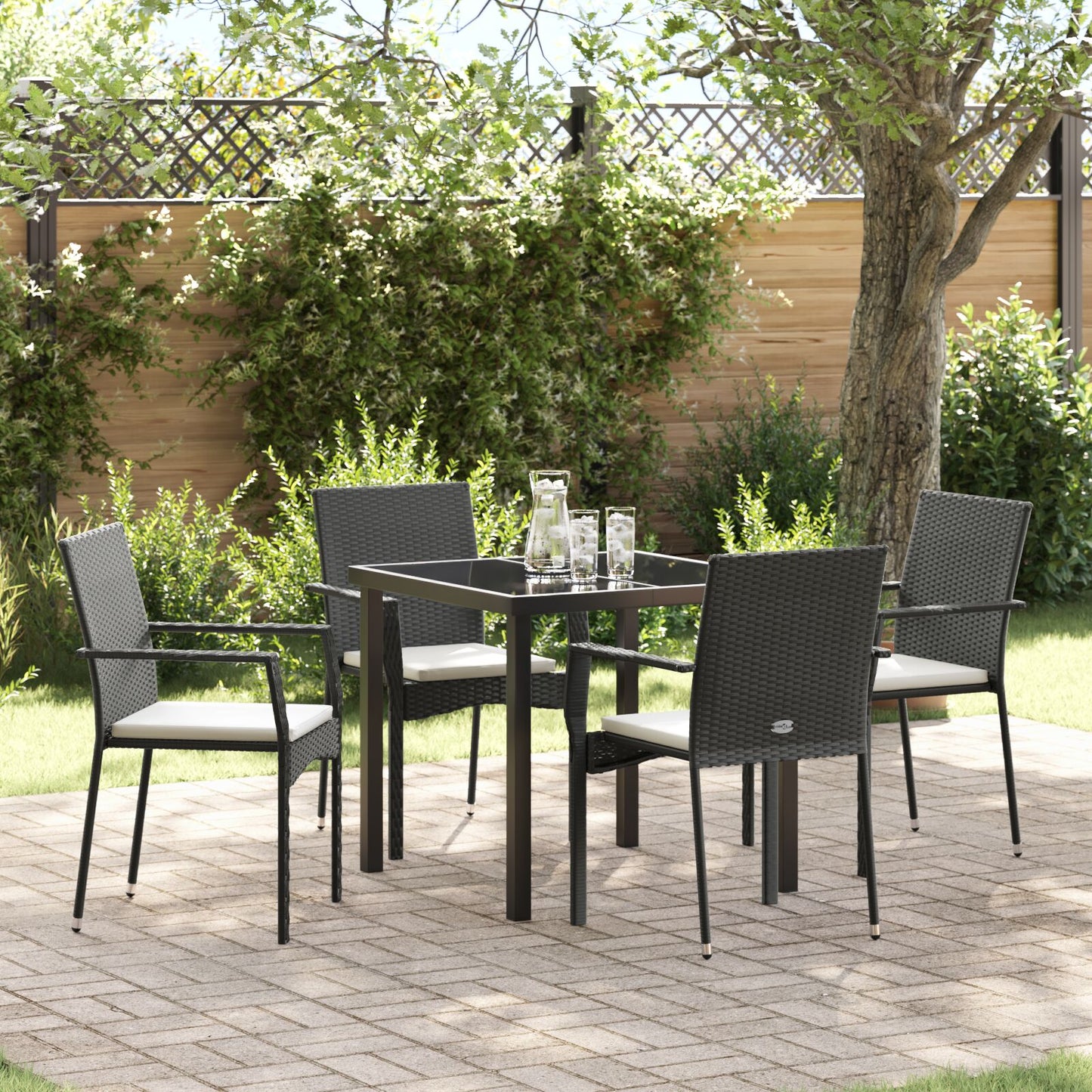 5-Delig Tuin Eetset Met Kussens Zwart Poly Rattan