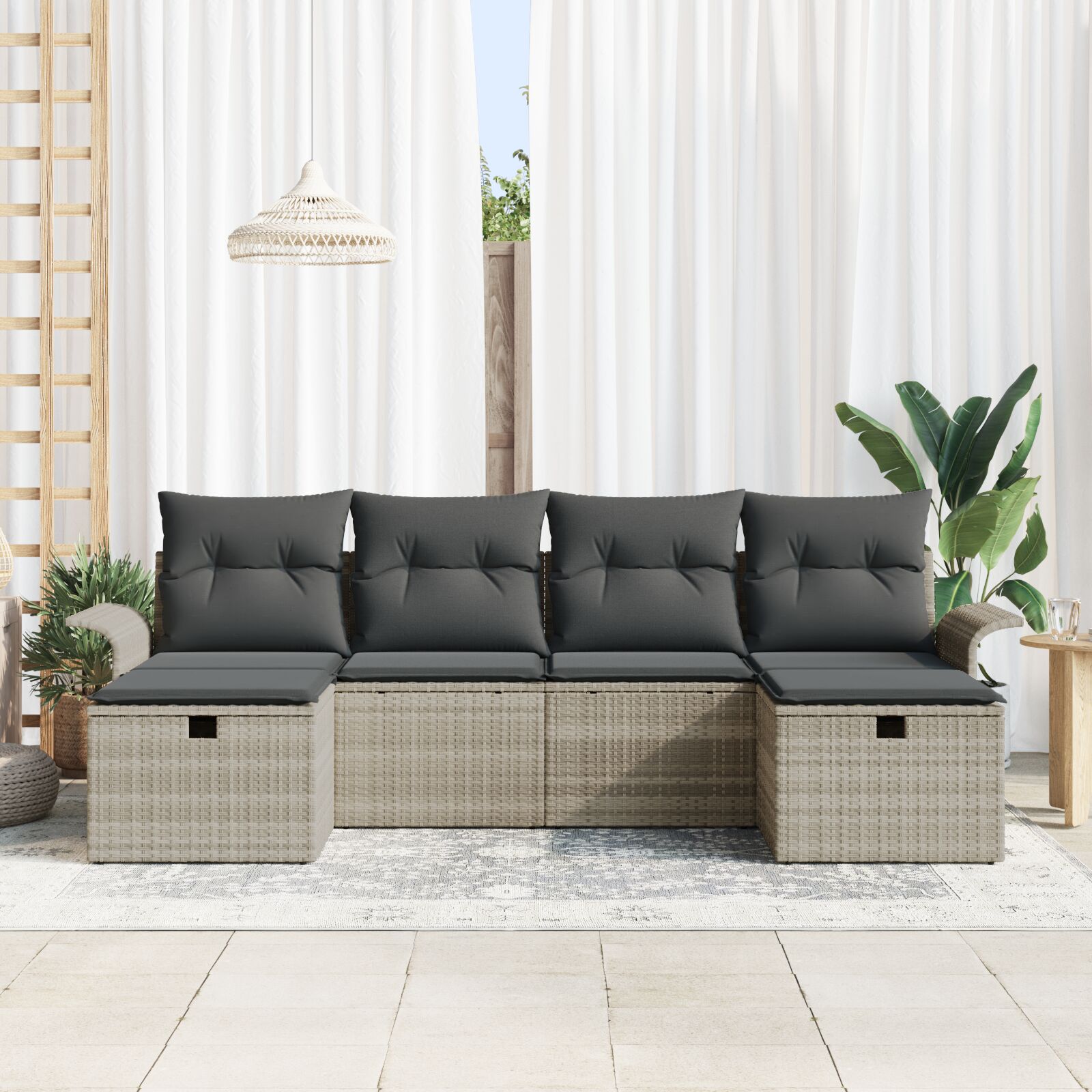 6-Delige Tuin Sofa Set Met Kussens Licht Grijs Poly Rattan