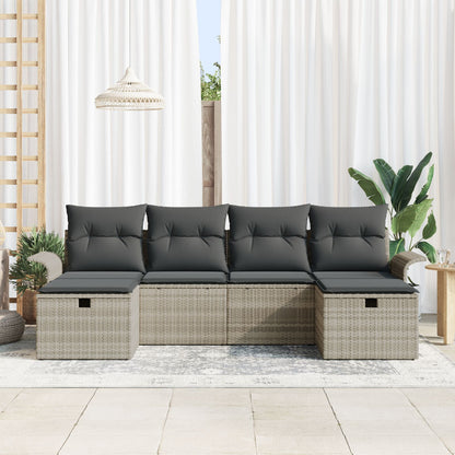 6-Delige Tuin Sofa Set Met Kussens Licht Grijs Poly Rattan