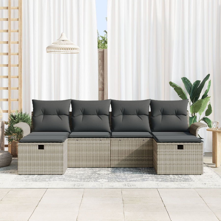 6-Delige Tuin Sofa Set Met Kussens Licht Grijs Poly Rattan