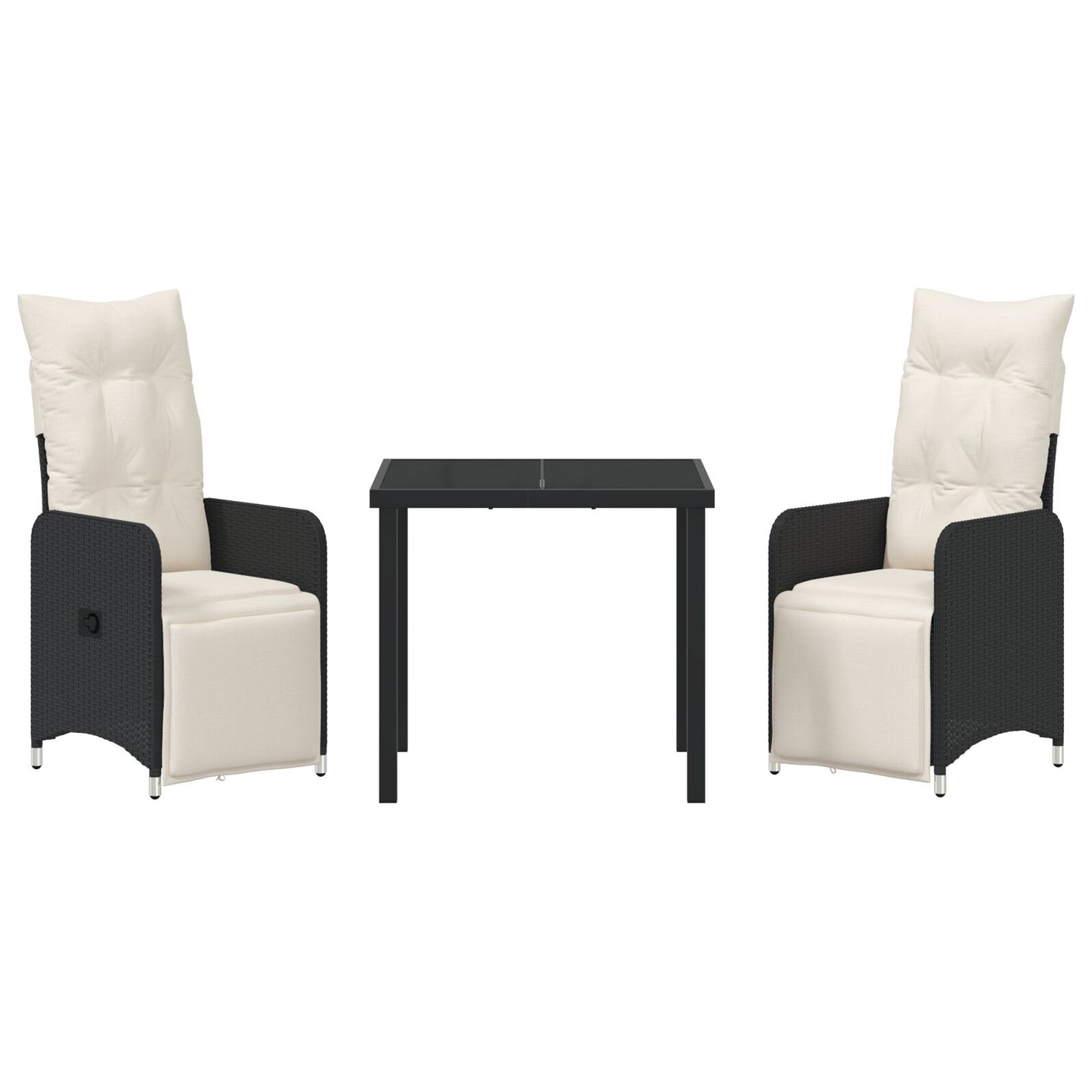 3 Delig Tuin Eetset Met Kussens Zwart Poly Rattan
