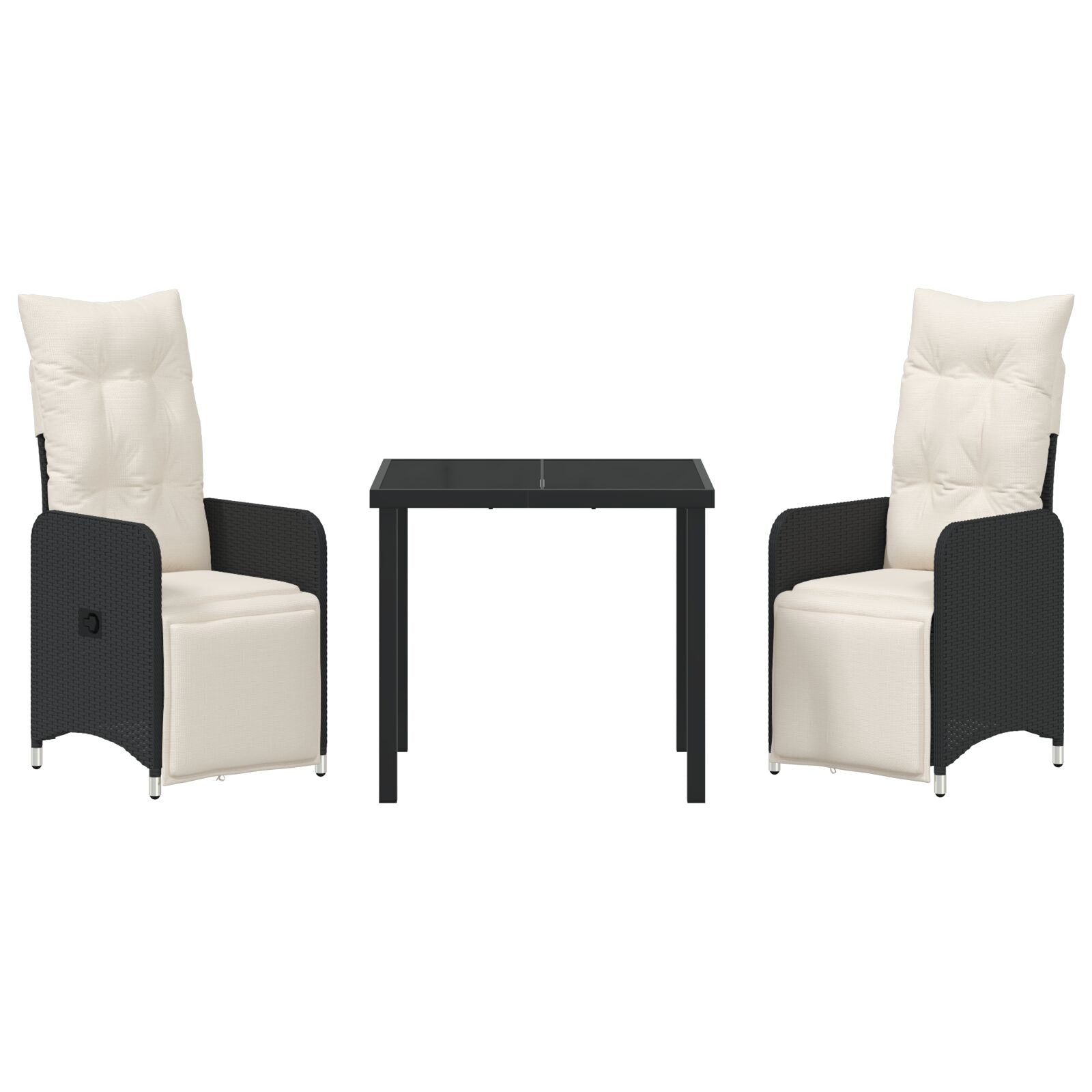 3 Delig Tuin Eetset Met Kussens Zwart Poly Rattan