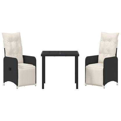 3 Delig Tuin Eetset Met Kussens Zwart Poly Rattan
