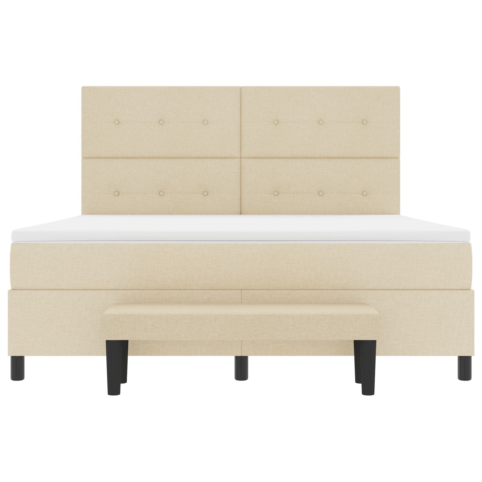 Boxspring Bed Met Matras & Bank Stof Crème 180 x 200 cm Knop tufted