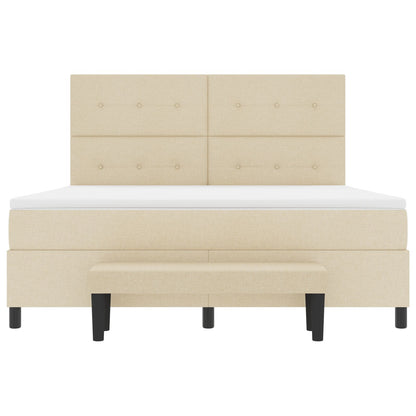 Boxspring Bed Met Matras & Bank Stof Crème 180 x 200 cm Knop tufted