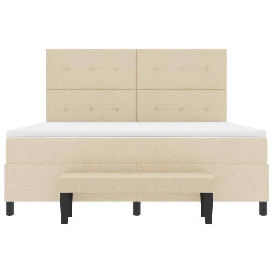 Boxspring Bed Met Matras & Bank Stof Crème 180 x 200 cm Knop tufted