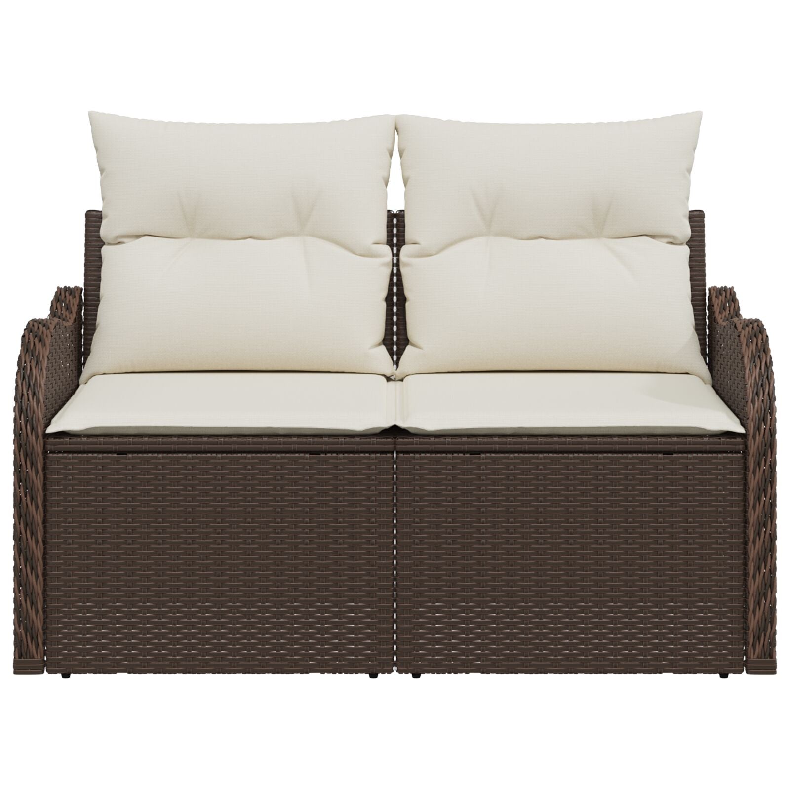 2-Zitter Tuinbank Met Opslag & Kussens Bruin Poly Rattan