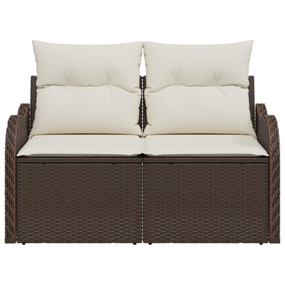 2-Zitter Tuinbank Met Opslag & Kussens Bruin Poly Rattan