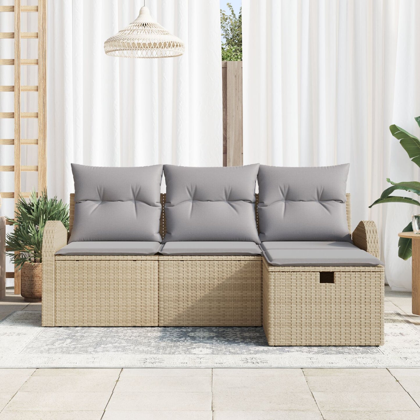 4-Delige Tuin Sofa Set Met Kussens Beige Poly Rattan, 2-Zits Tuin Sofa Met Opbergruimte & Kussens Beige Poly Rattan Wit