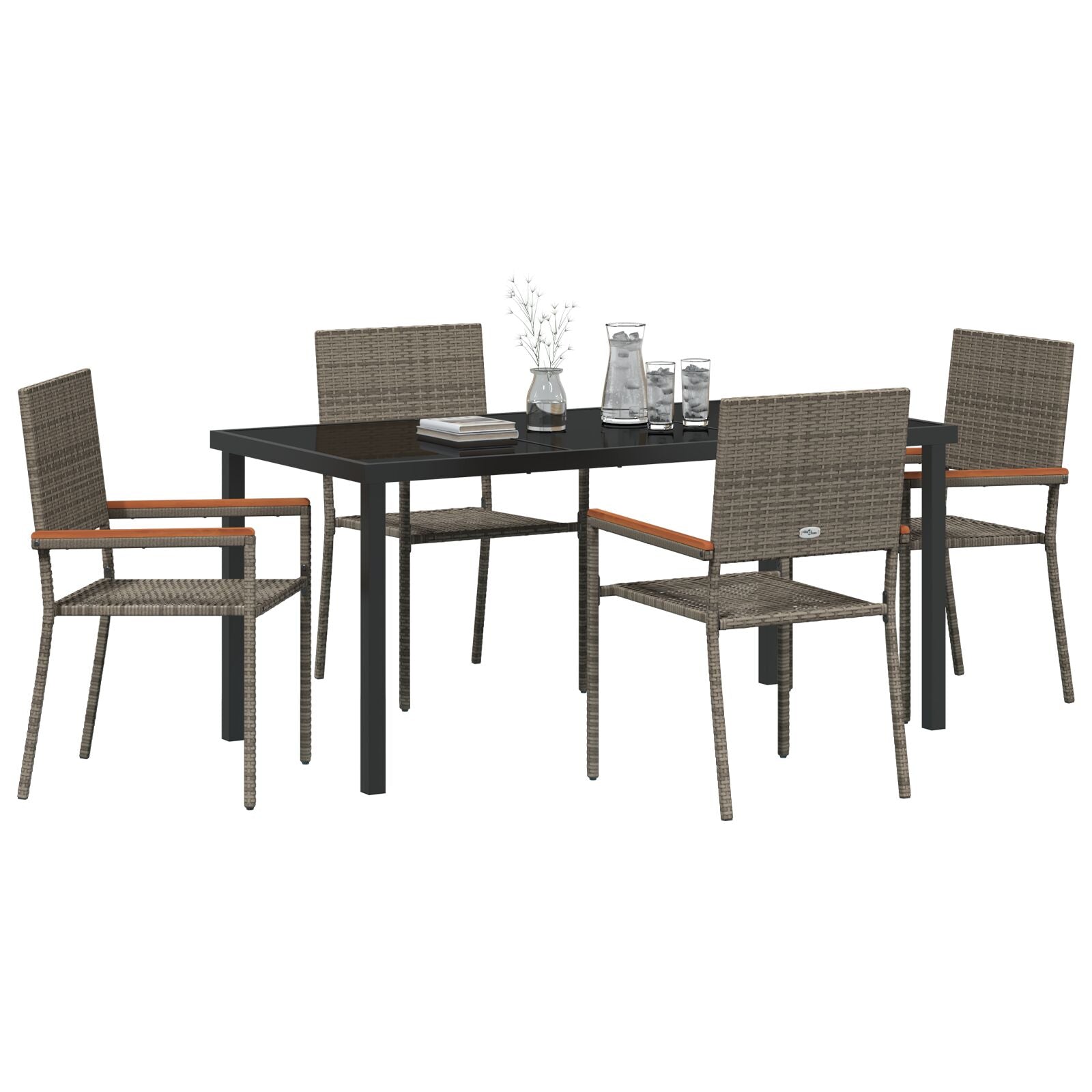 5-Delige Tuin Eetset Grijs Poly Rattan