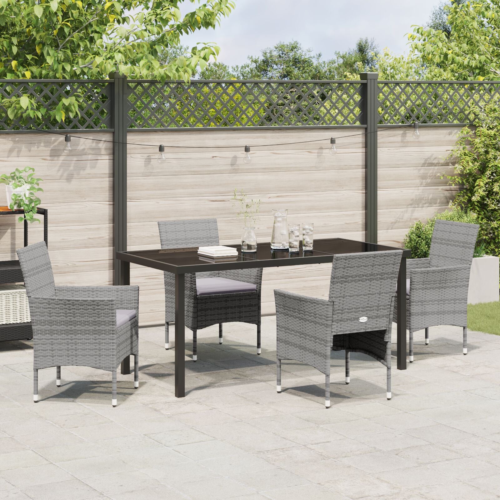 5 Delige Tuin Eetset Grijs Poly Rattan