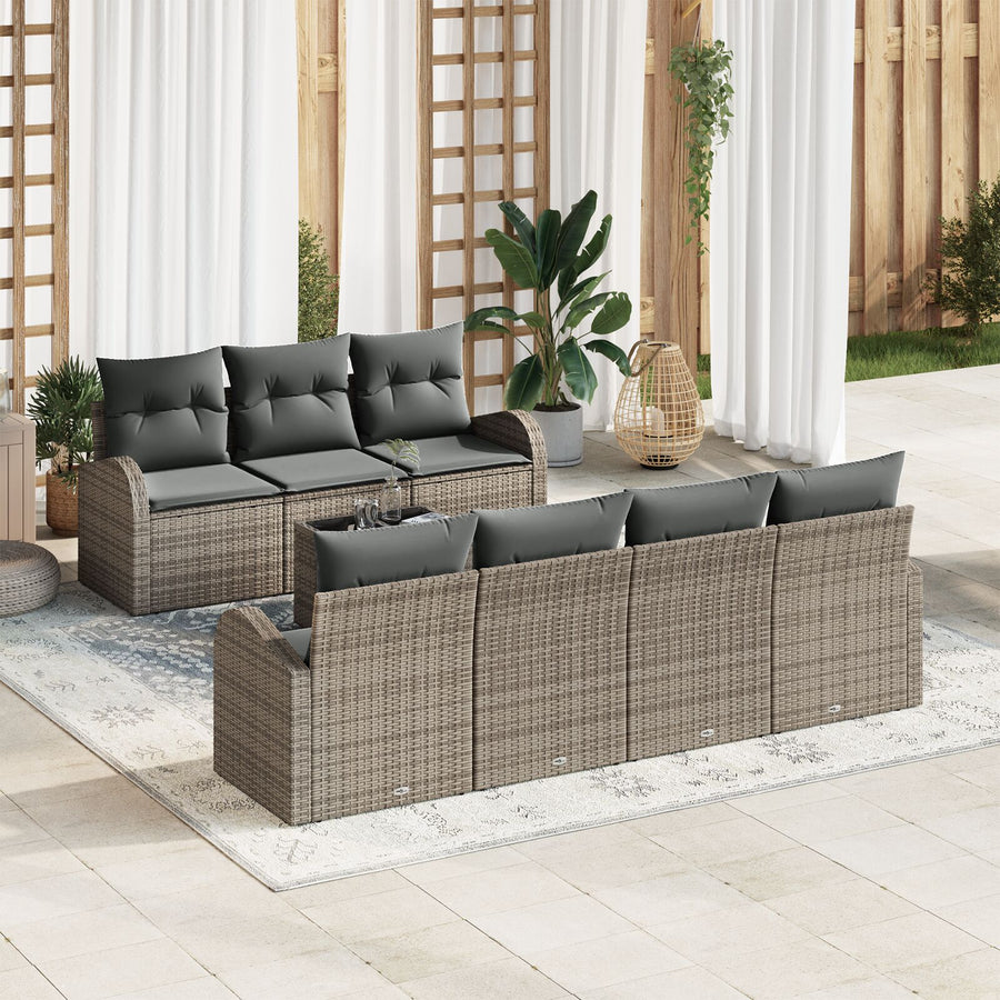 8-Delige Tuinbankset Met Kussens Grijs Poly Rattan