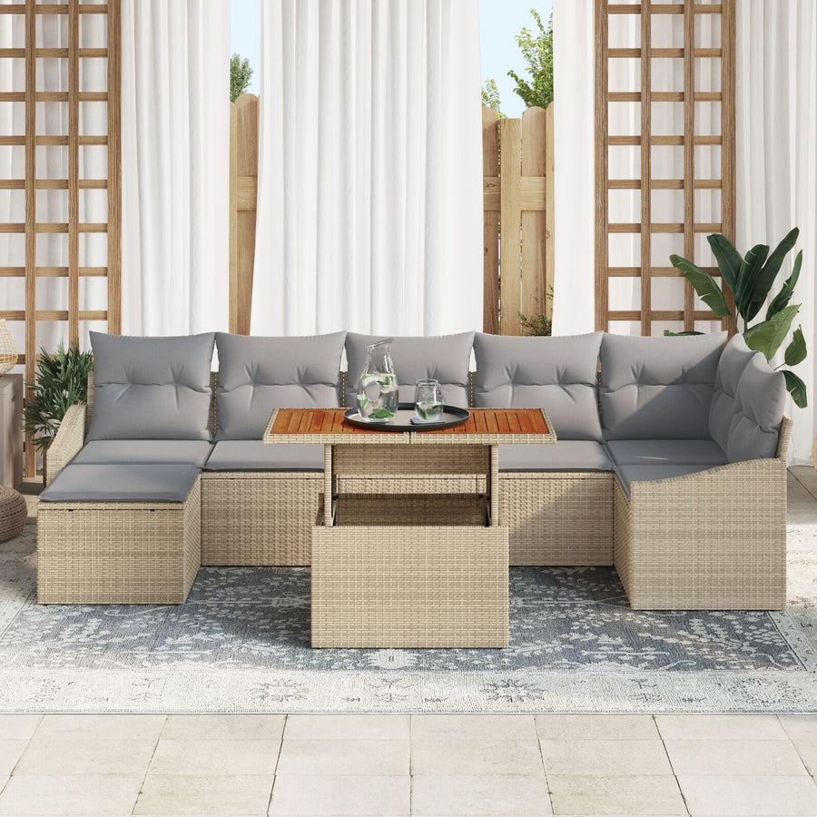 8-Delige Tuinbankset Met Kussens Beige Poly Rattan