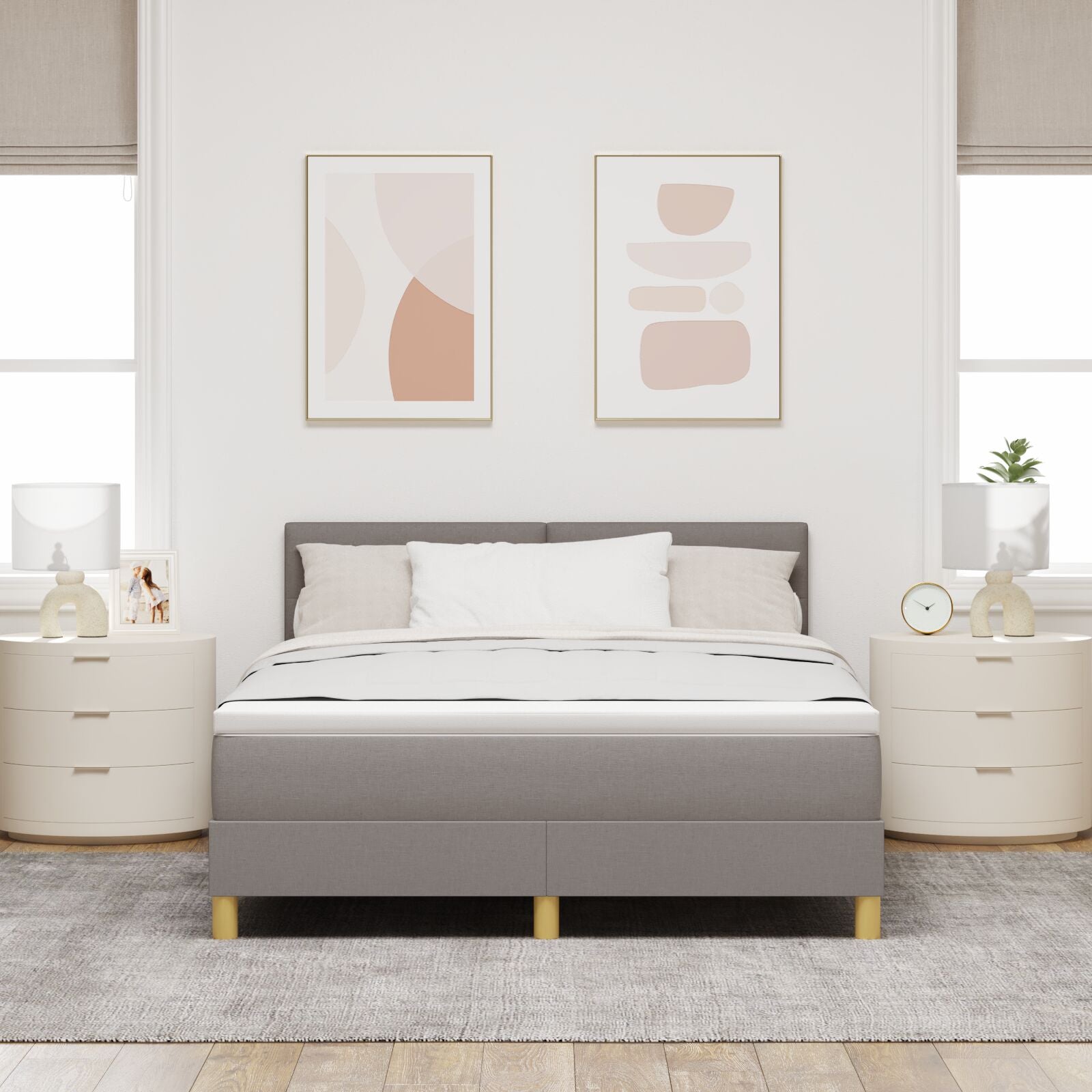 Boxspringbed Met Matras Stof Taupe 140 x 190 cm Knopen tufted