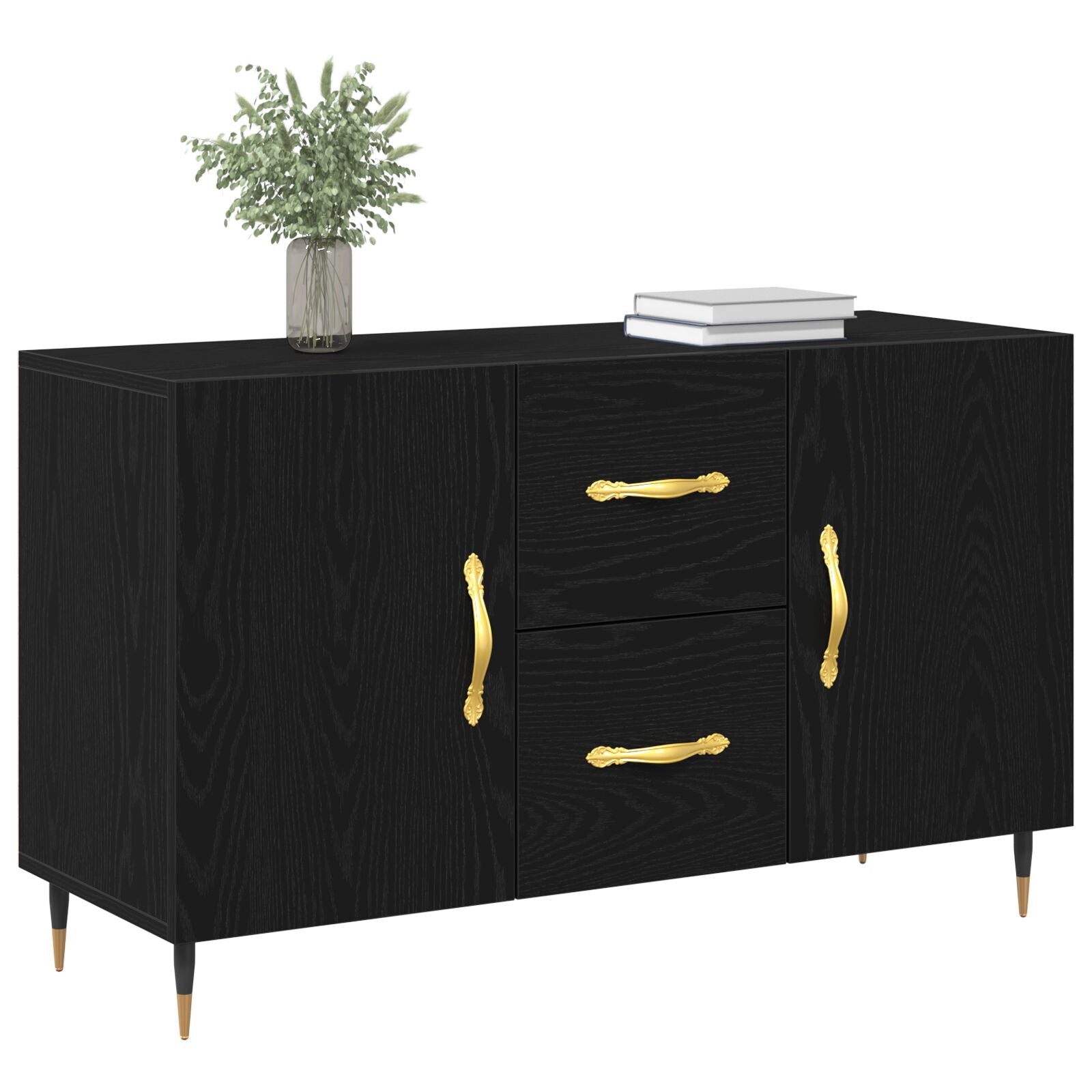 Dressoir Zwart Eiken 100X36X60 Cm Gelaagd Hout