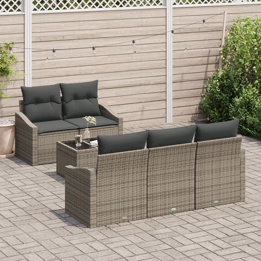 6 Delige Tuin Sofa Set Met Kussens Grijs Poly Rattan