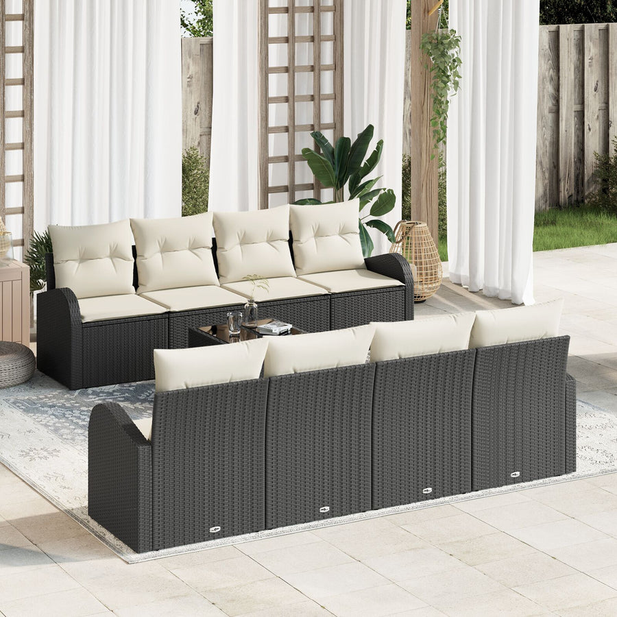 9 Delige Tuin Sofa Set Met Kussens Zwart Poly Rattan