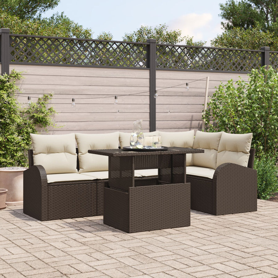 6-Delige Tuin Sofa Set Met Kussens Bruin Poly Rattan