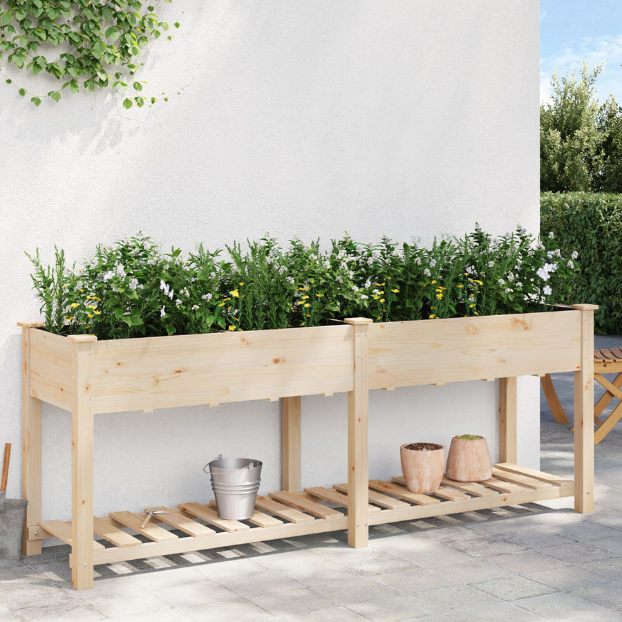 Tuinplanter Met Plank 203X53X76 Cm Massief Hout Vuren 203,5 x 53 x 76,5 cm