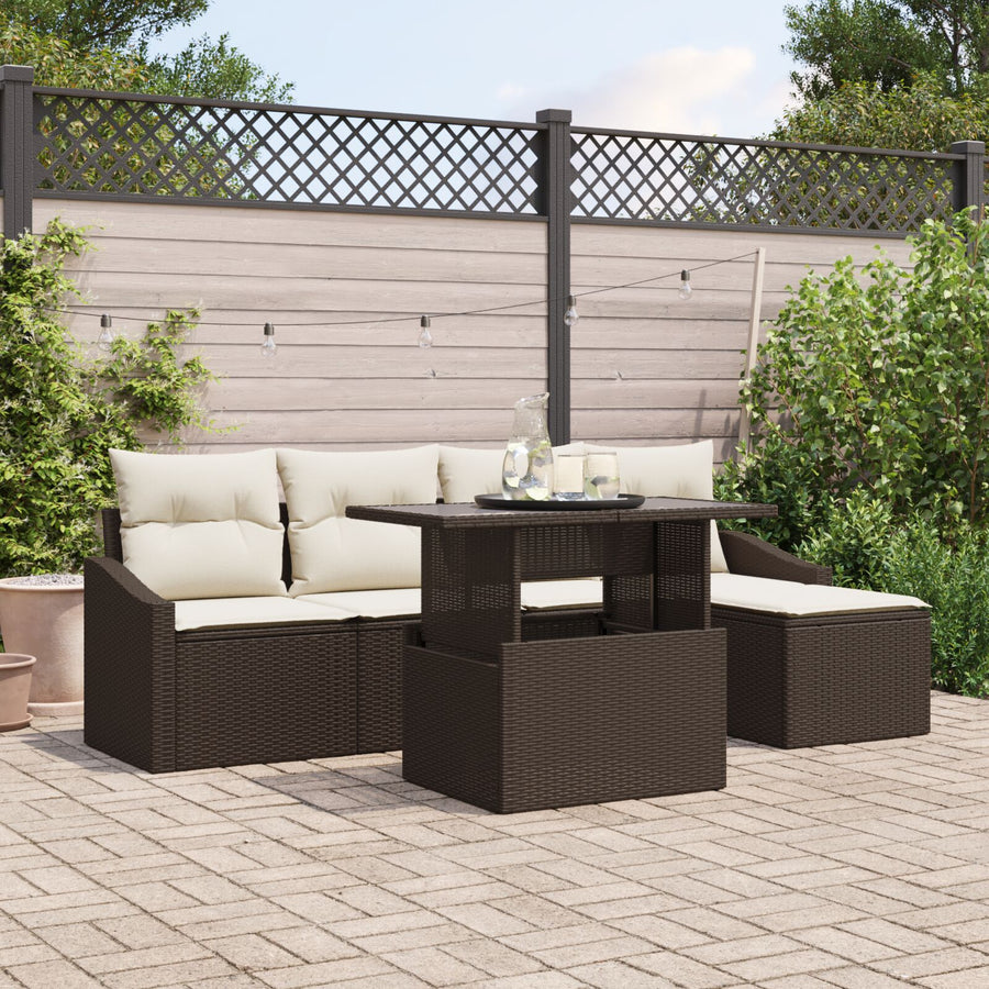 6-Delige Tuin Sofaset Met Kussens Bruin Poly Rattan