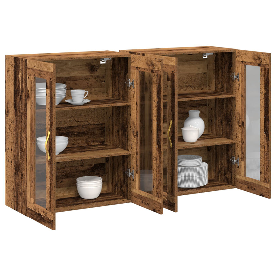 Wandkast Set Van 2 Bruin Massief Hout 139 X 34 X 90 Cm Buffet