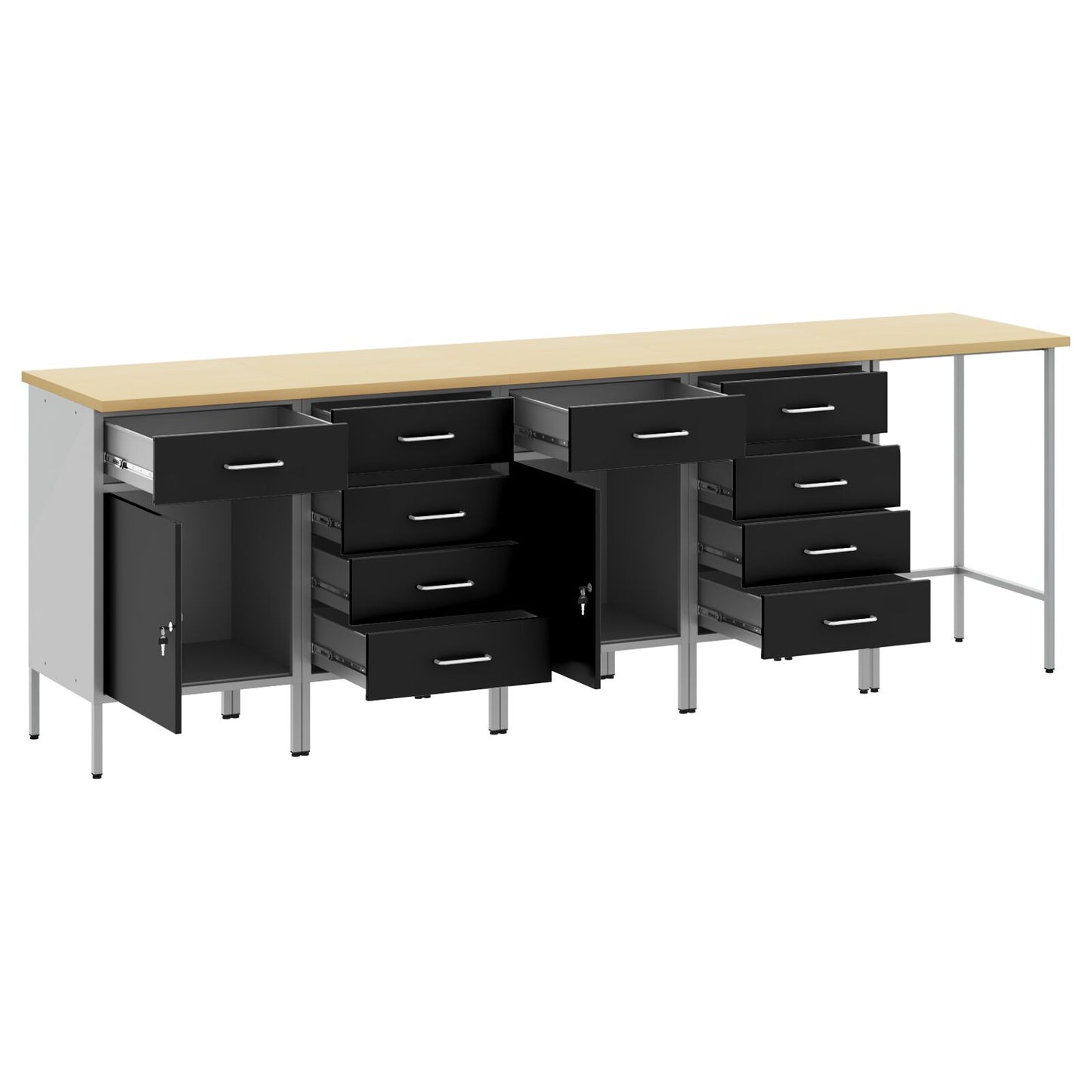 5-Delige Werkcabinet En Hoektafel Set Gelaagd Hout 4x (2x84/2x85 cm) Zwart Tafel + 4x kast