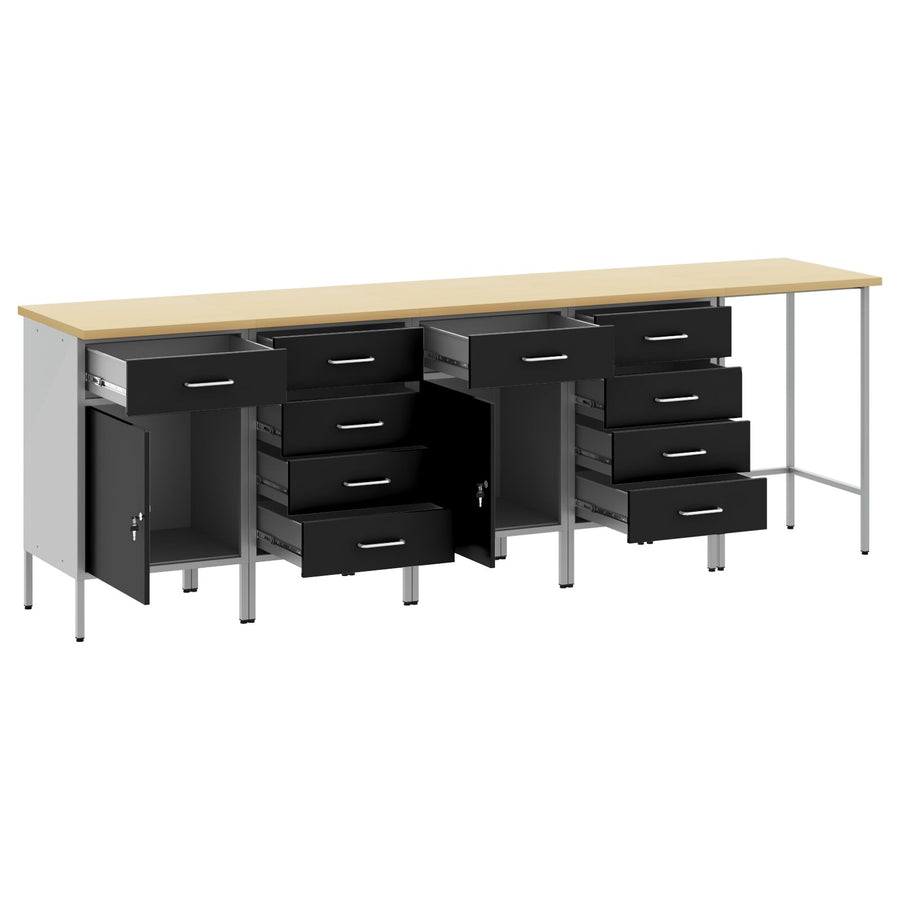 5-Delige Werkcabinet En Hoektafel Set Gelaagd Hout 4x (2x84/2x85 cm) Zwart Tafel + 4x kast