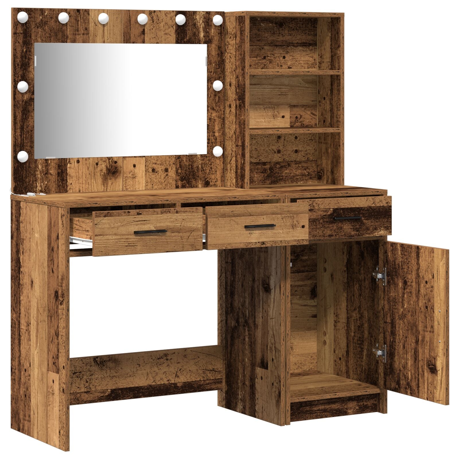 2-Delige Kaptafelset Met Led In Oud Hout En Geperst Hout