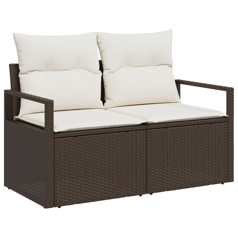 7-Delige Tuinbankset Met Kussens Bruin Poly Rattan,  2-Persoons Tuinbank Met Kussens Bruin Poly Rattan