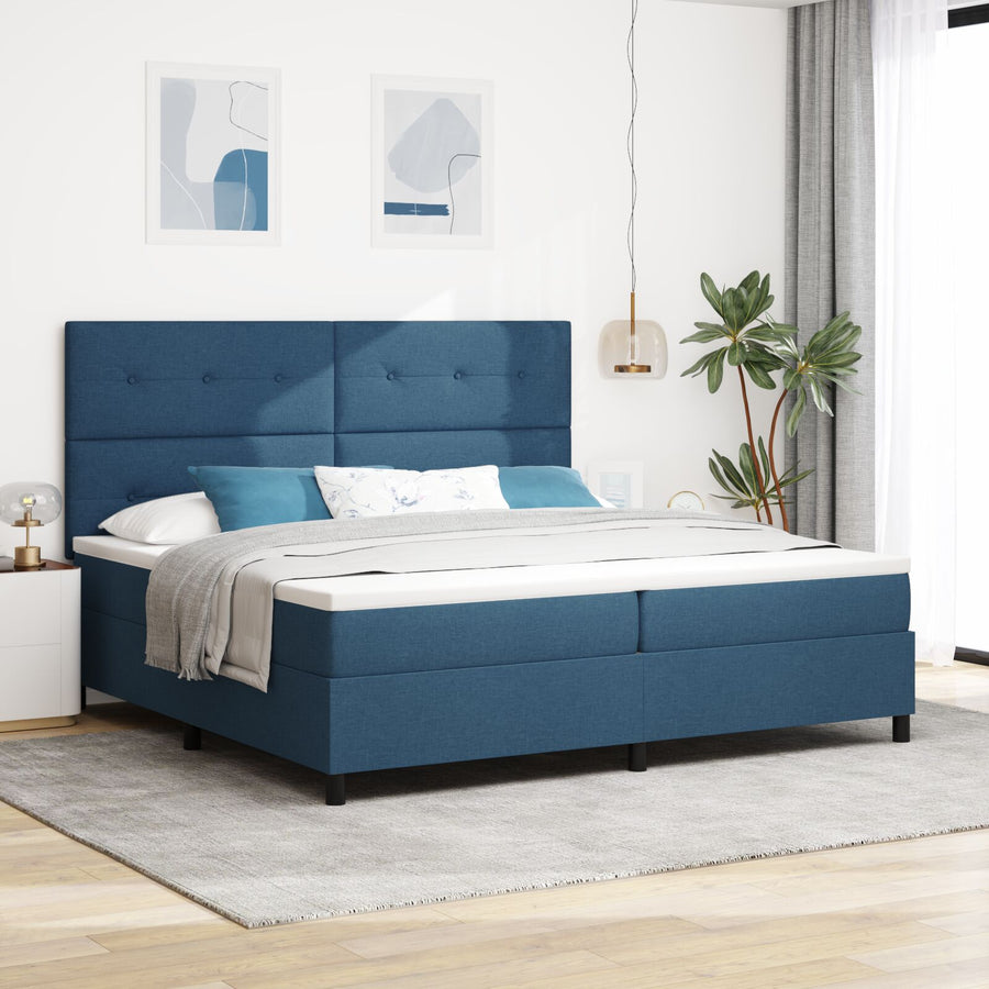 Boxspringbed Met Matras Stof Blauw 200 x 200 cm Knop tufted
